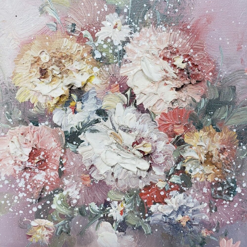P. Keeling Still Life Floral Oil Painting 8x10 Canvas Signed Framed Flowers READ - Picture 5 of 16